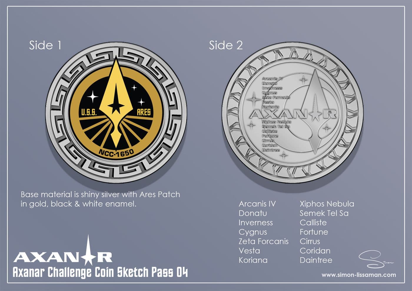 Recovered axanar brand identity artifact — Challenge Coin Sketch Pass 04. Catalogued by the Memory Alpha Historic Society from the Axanar production archive.