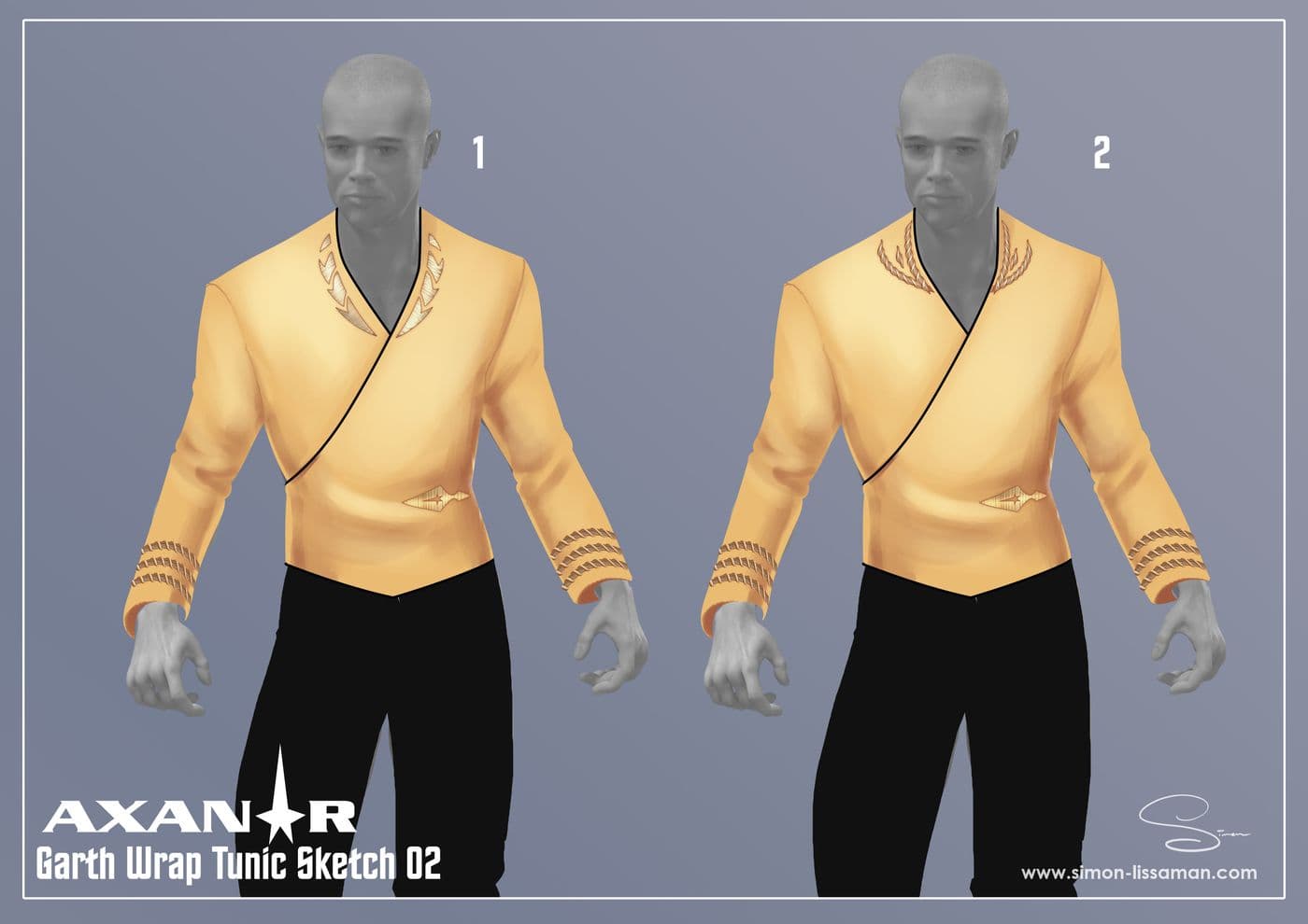Recovered garth wrap tunic artifact — Garth Wrap Tunic Pass 02. Catalogued by the Memory Alpha Historic Society from the Axanar production archive.