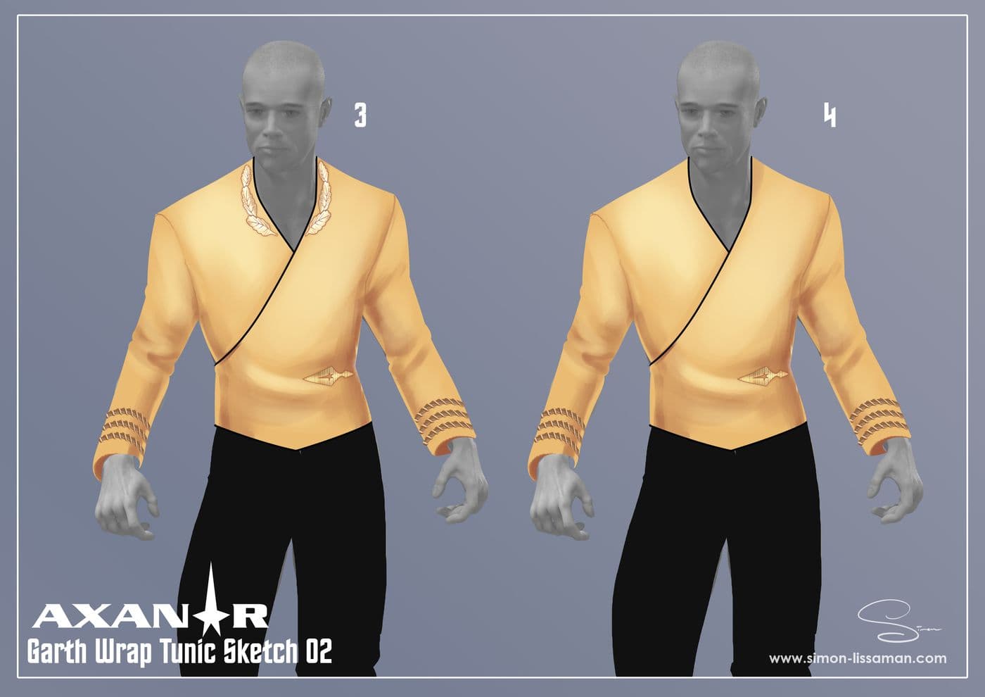 Recovered garth wrap tunic artifact — Garth Wrap Tunic Pass 02a. Catalogued by the Memory Alpha Historic Society from the Axanar production archive.