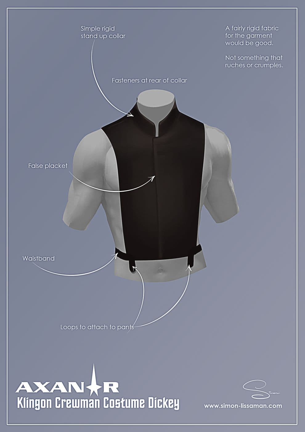 Recovered klingon crew costume design artifact — Klingon Crew Costume Dickey. Catalogued by the Memory Alpha Historic Society from the Axanar production archive.