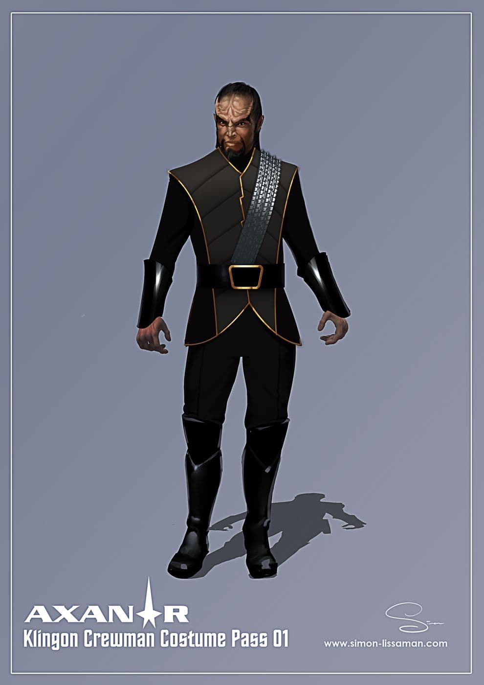 Recovered klingon crew costume design artifact — Klingon Crew Costume pass01. Catalogued by the Memory Alpha Historic Society from the Axanar production archive.