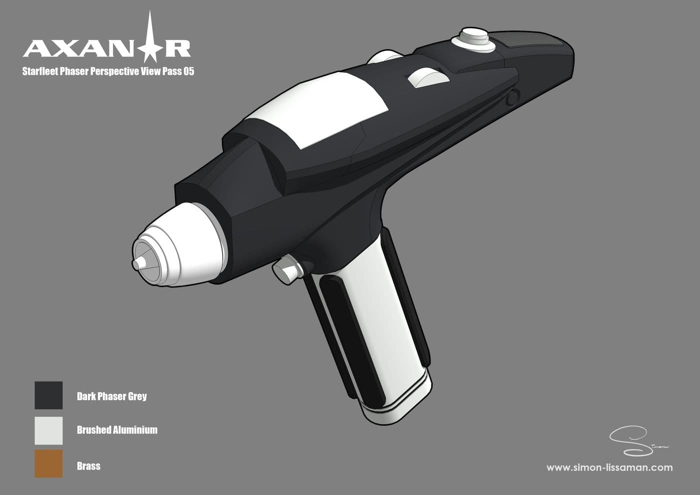 Recovered starfleet phaser design artifact — Starfleet Phaser Perspective Study 05. Catalogued by the Memory Alpha Historic Society from the Axanar production archive.