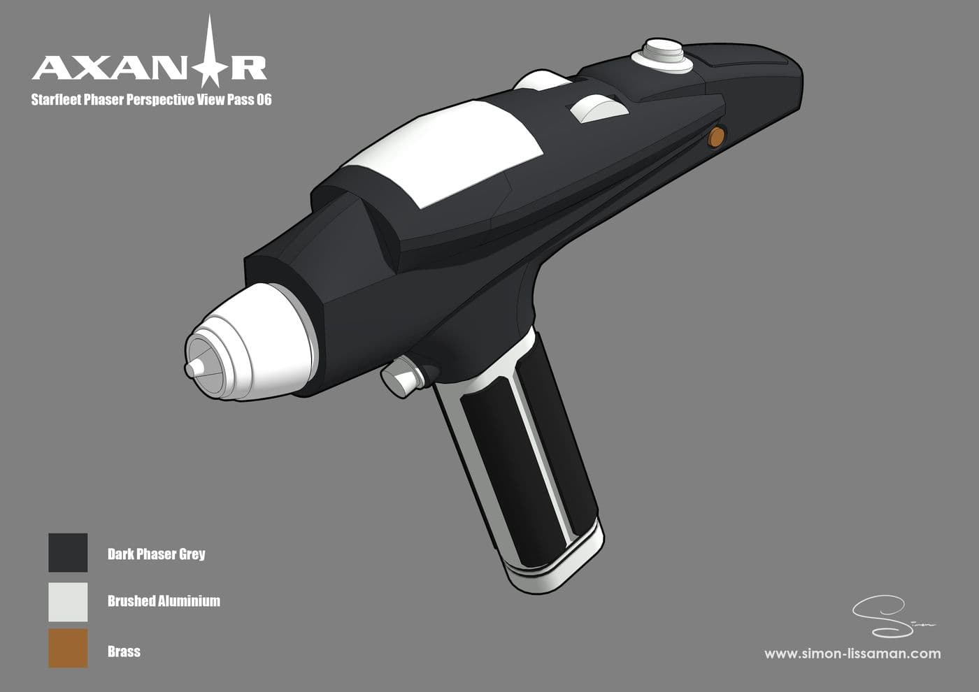 Recovered starfleet phaser design artifact — Starfleet Phaser Perspective Study 06. Catalogued by the Memory Alpha Historic Society from the Axanar production archive.