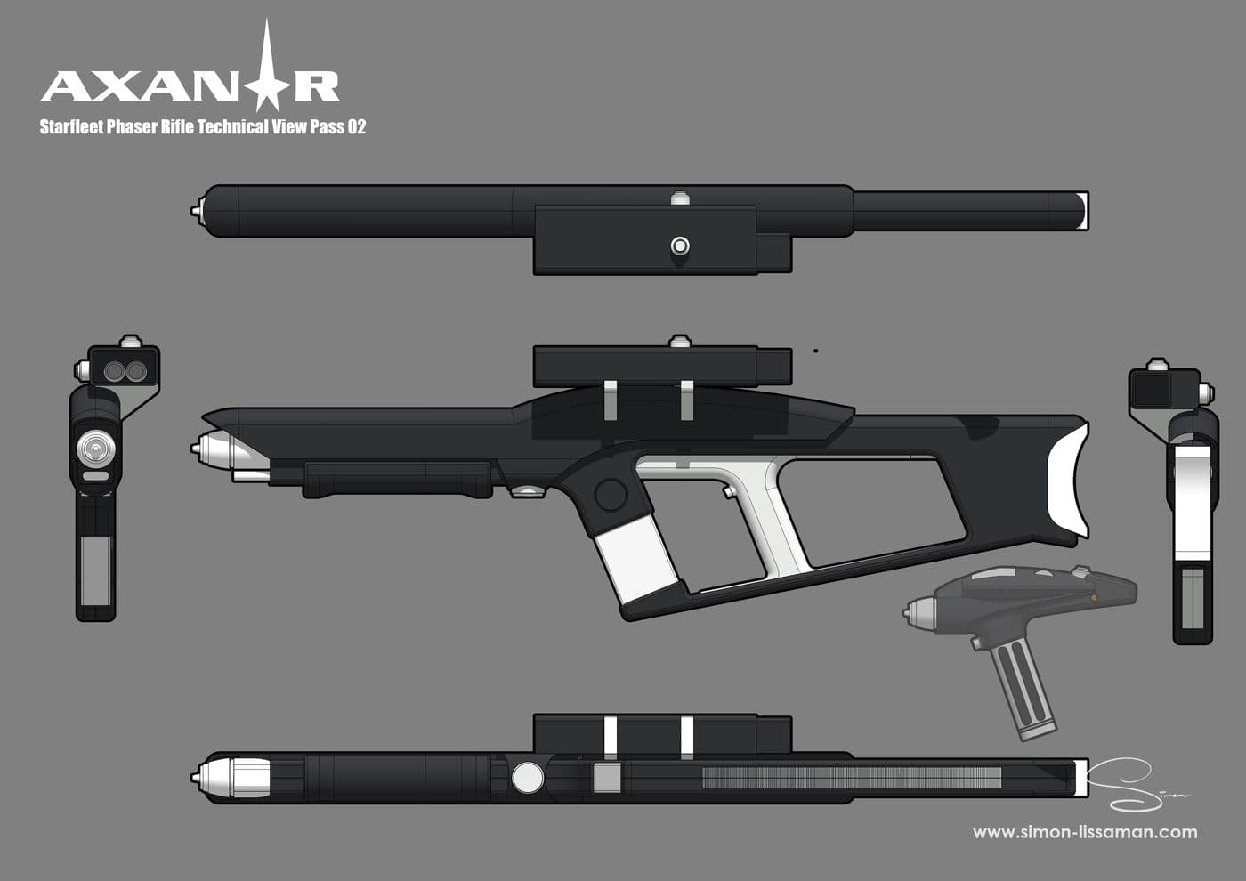 Recovered starfleet rifle design artifact — Starfleet Rifle Workup Study 02. Catalogued by the Memory Alpha Historic Society from the Axanar production archive.