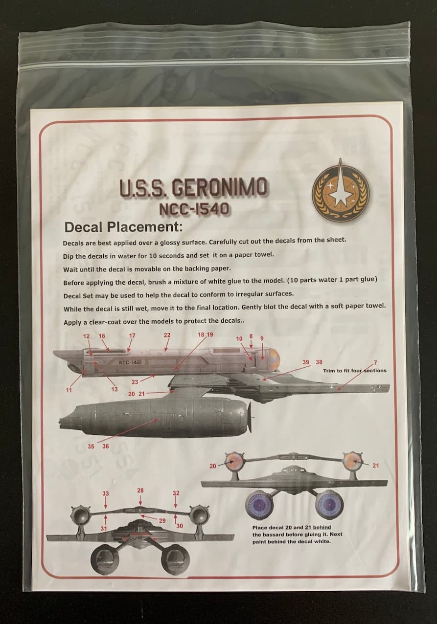 USS Geronimo 1/1000 Decal Sheets
