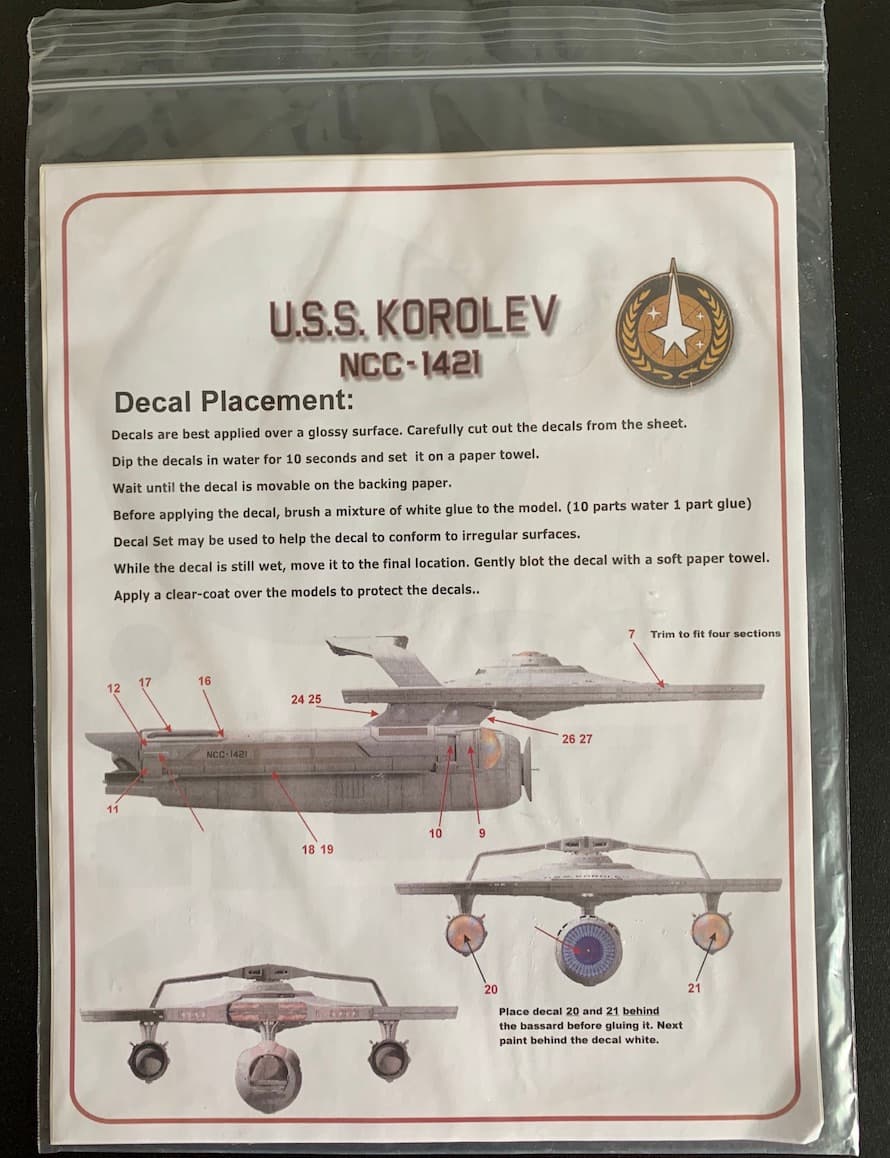USS Korolev 1/1000 Decal Sheets